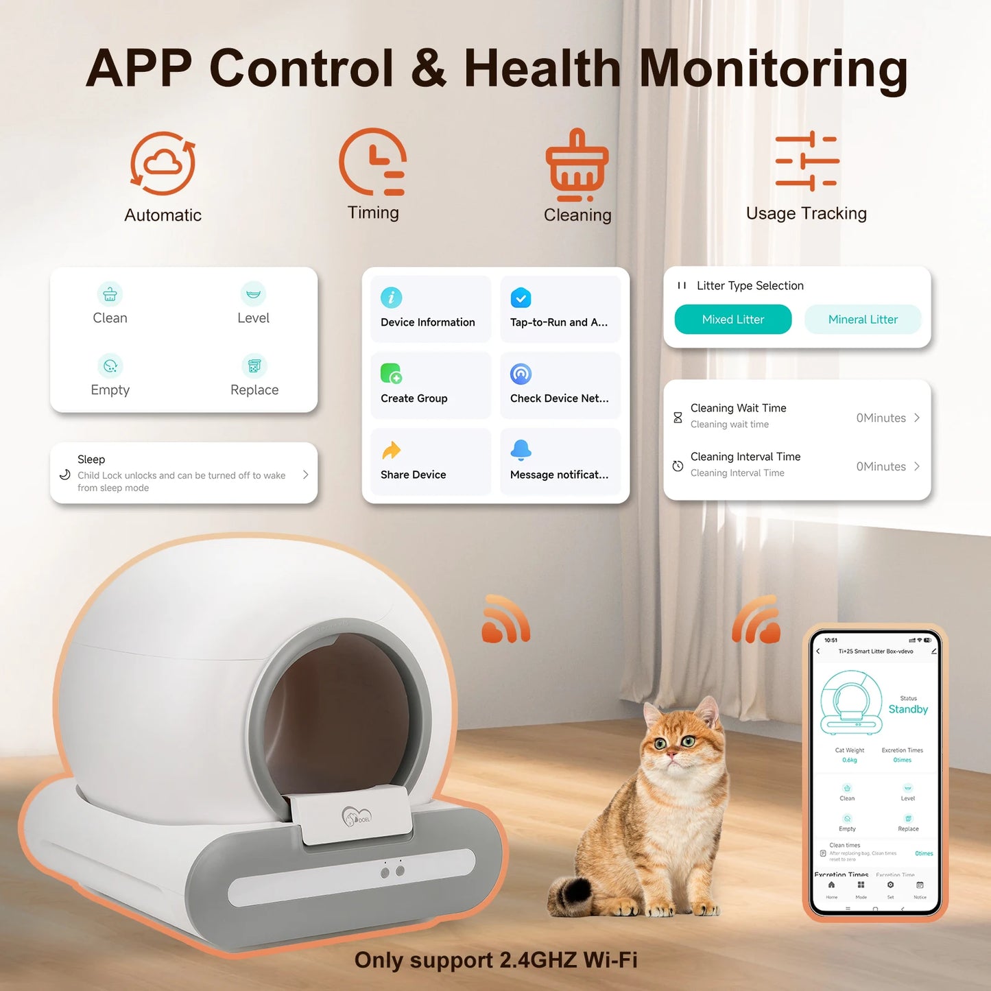 Smart Self-Cleaning Cat Litter Box with App Control & 65L Capacity