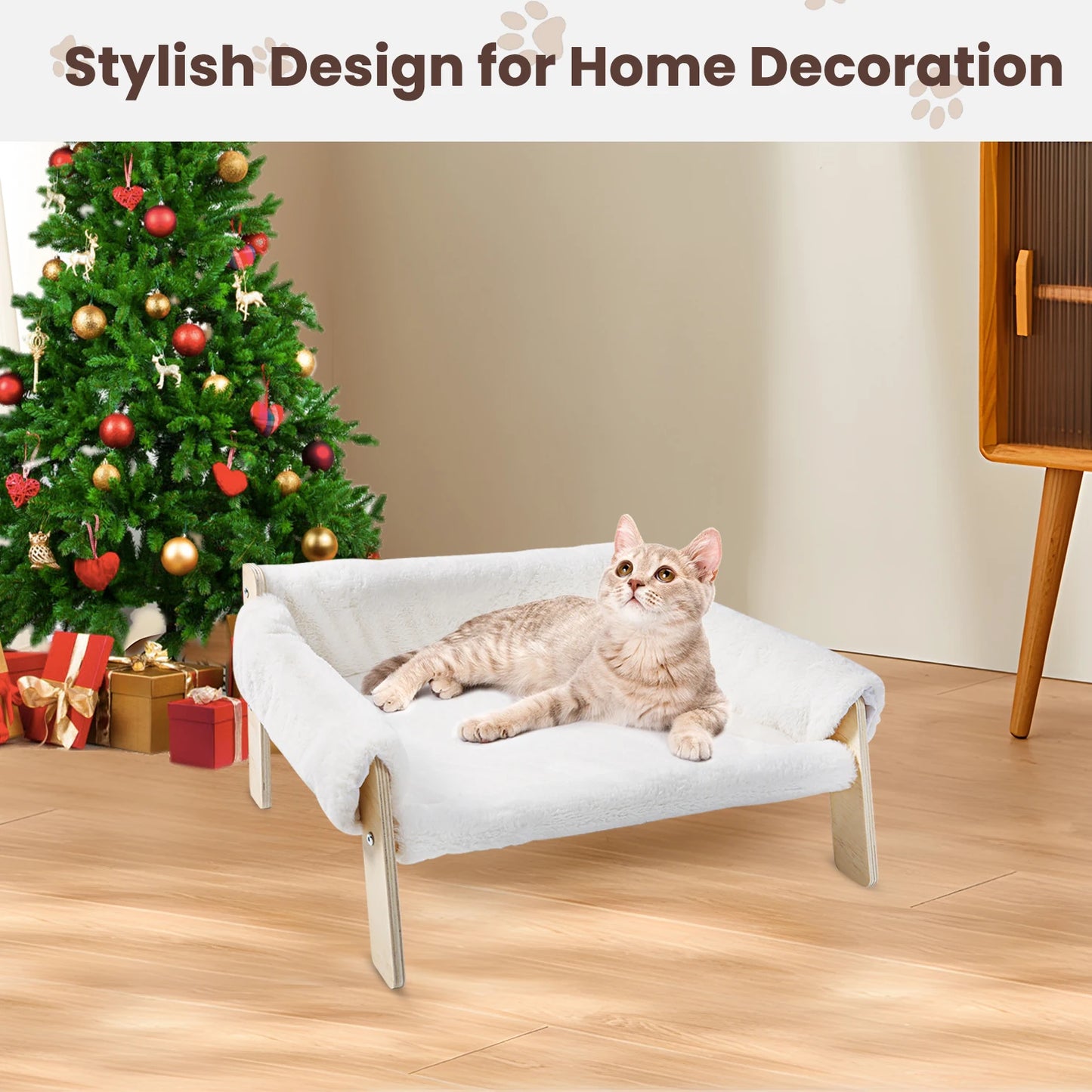 Luxury Raised Cat Sofa Bed with Plush Cushion & Wooden Legs