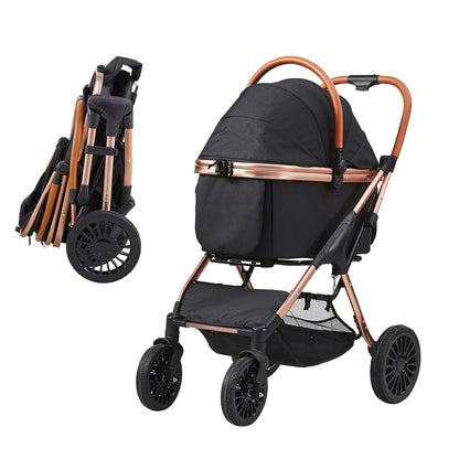Foldable Pet Stroller with Detachable Carrier for Dogs