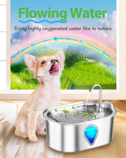 3.5L Stainless Steel Automatic Cat Water Fountain with Clear Window
