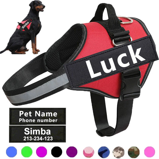 No-Pull Reflective Dog Harness – Adjustable Breathable Vest with Custom ID Patch