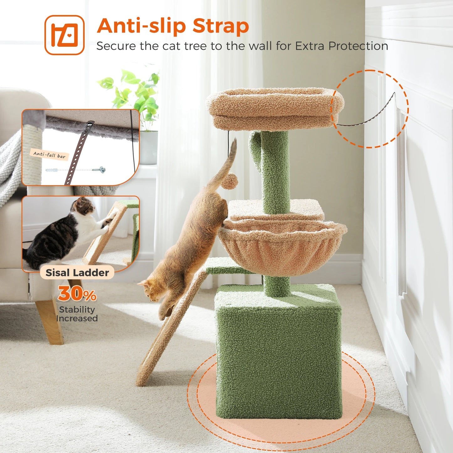Cat Tree Tower – Cozy Condo, Wide Perch & Sisal Scratching Posts with Plush & Toy