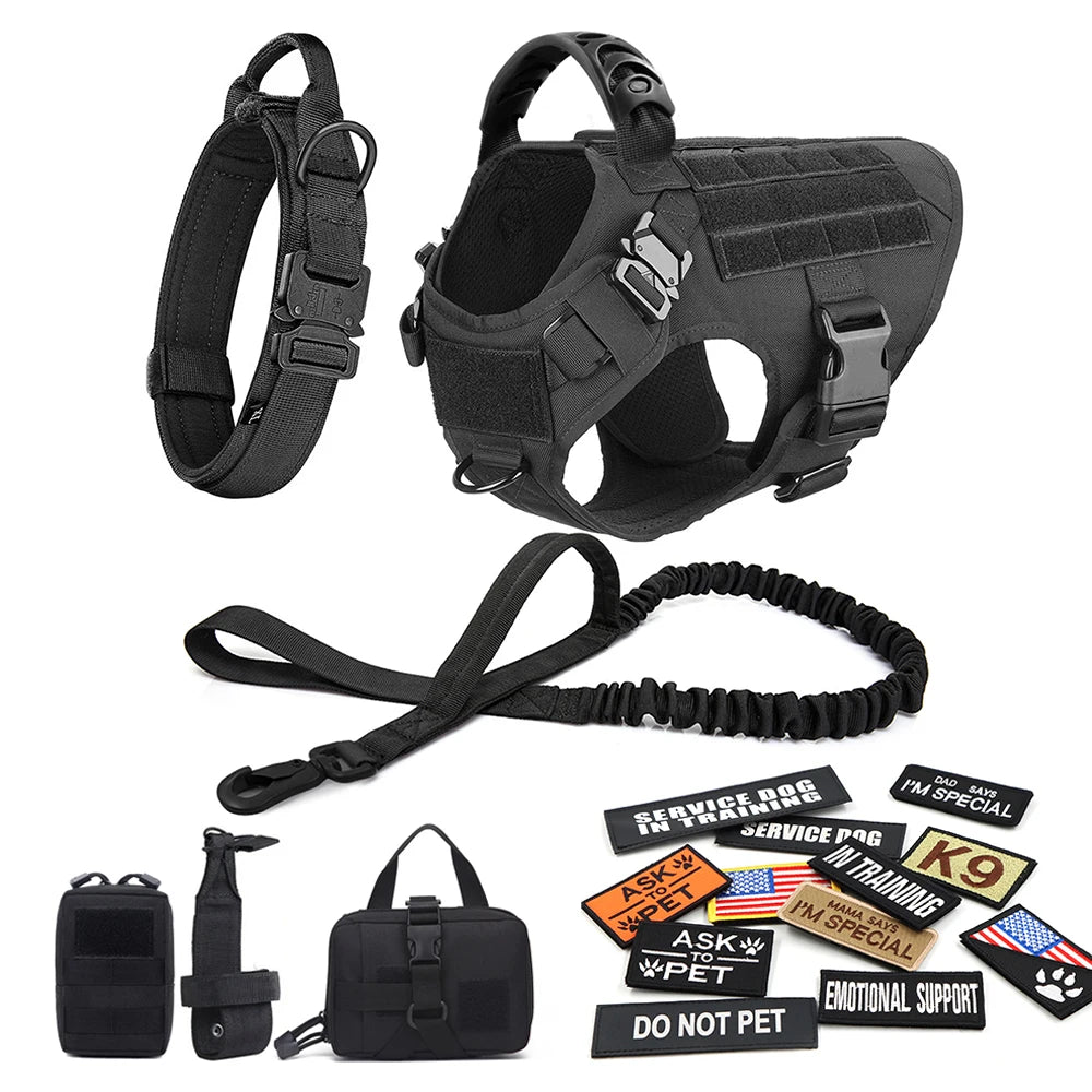 Tactical Dog Harness Set – Military Vest, Collar, Leash & Pouches