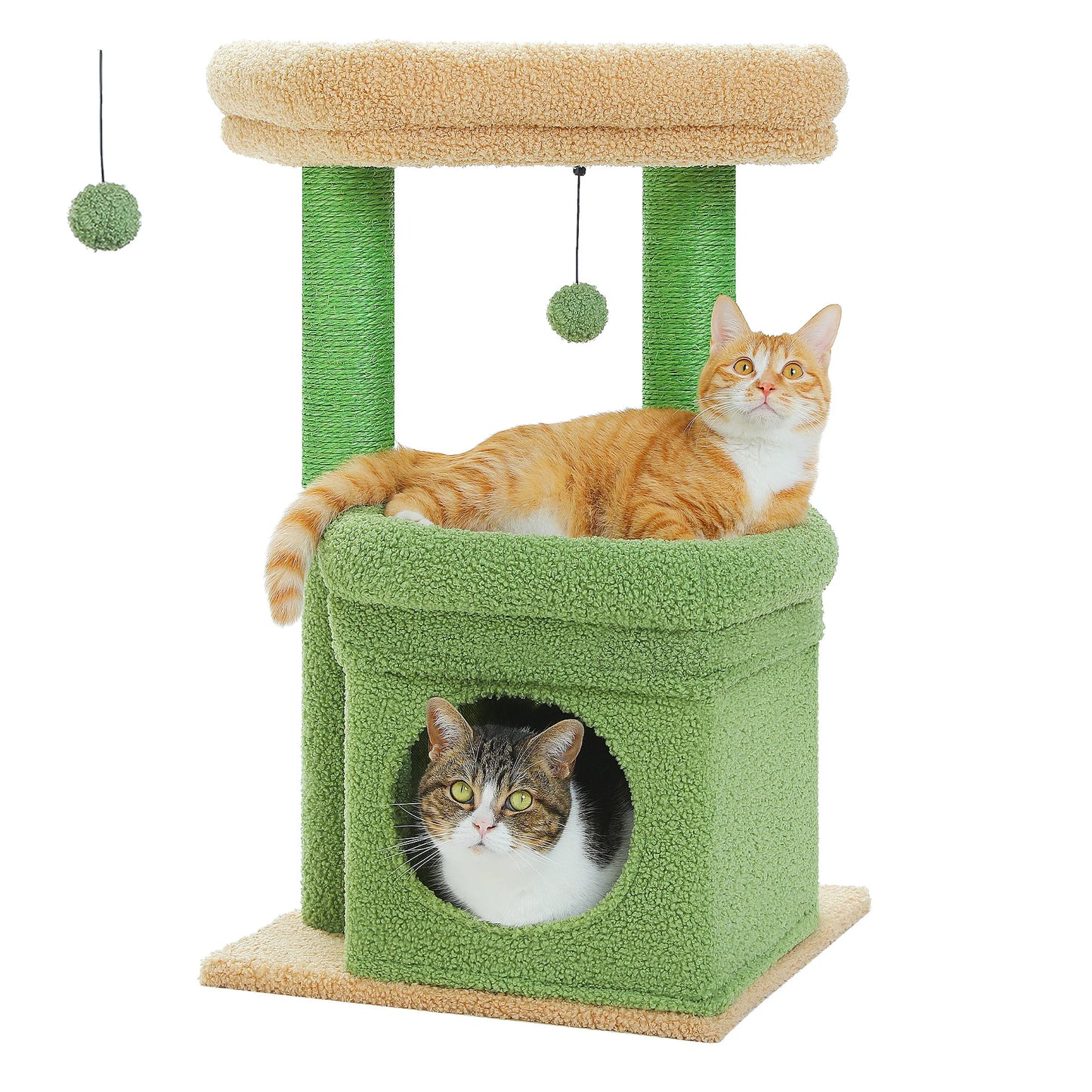 Cat Tree Tower – Cozy Condo, Wide Perch & Sisal Posts with Plush & Pom-Pom Toy