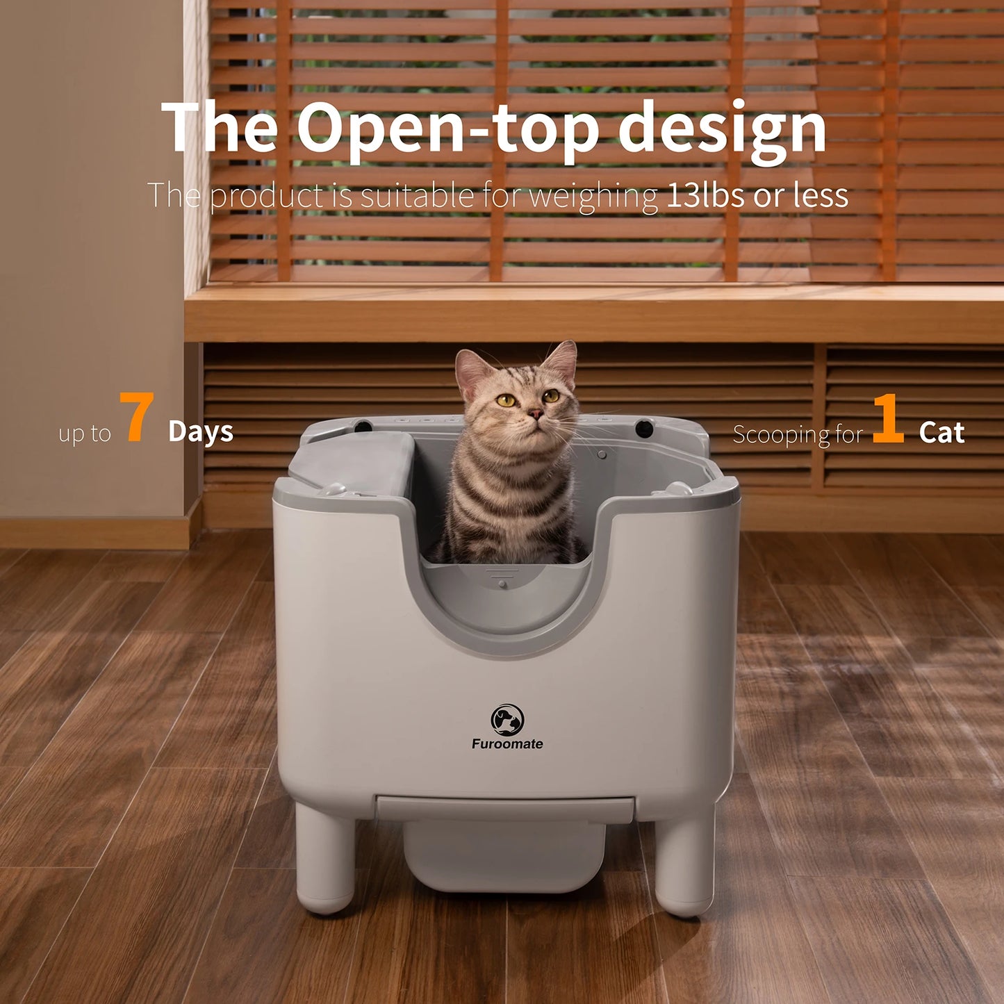 F6 Self-Cleaning Litter Box – Automatic Open-Top Cat Box with Odor Control