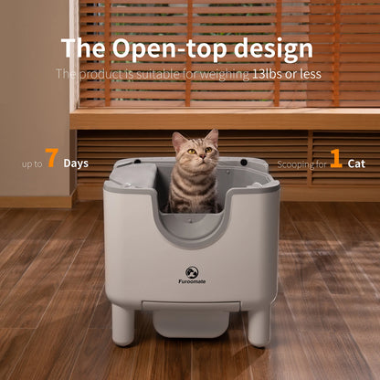 F6 Self-Cleaning Litter Box – Automatic Open-Top Cat Box with Odor Control