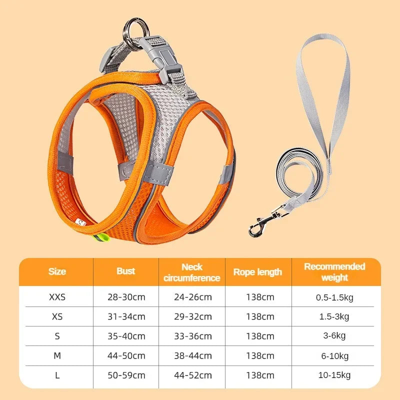 Breathable Pet Harness & Leash Set – Adjustable Safety Vest for Dogs & Cats
