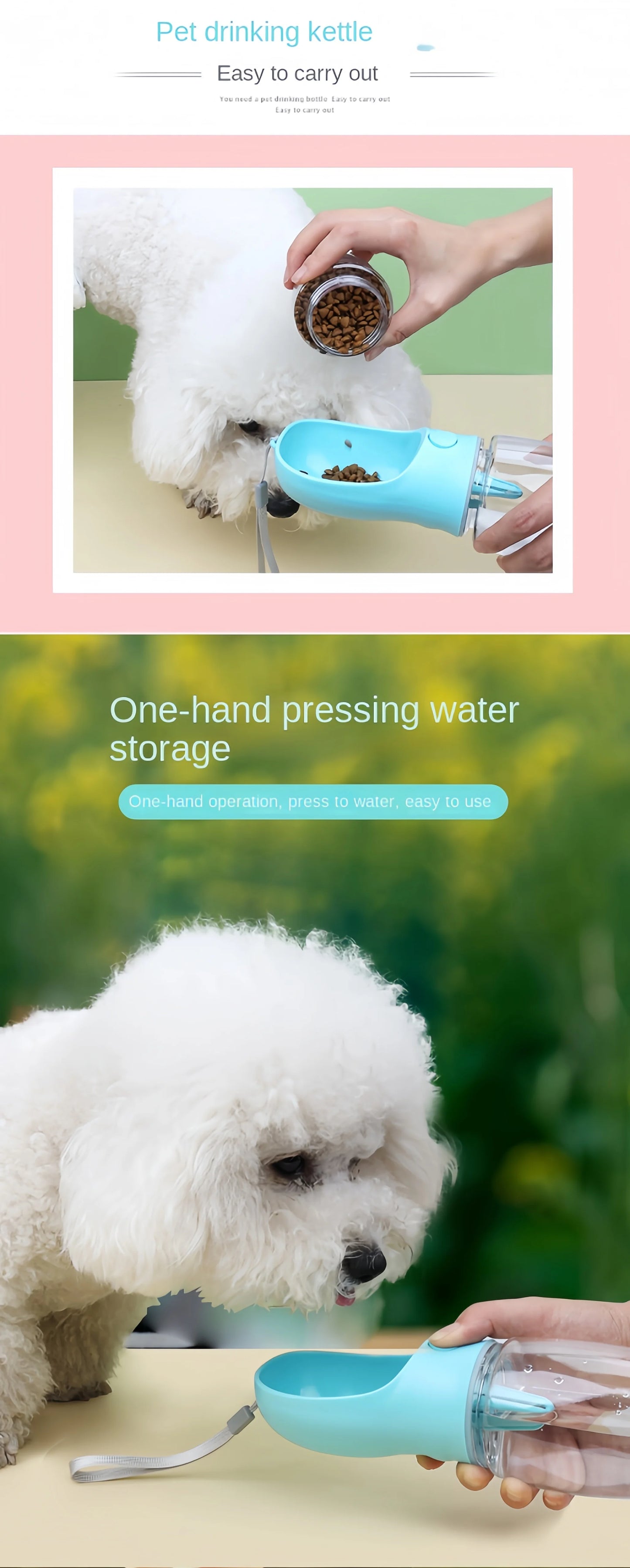 Portable Pet Water Bottle with Food Storage & Travel Bowl