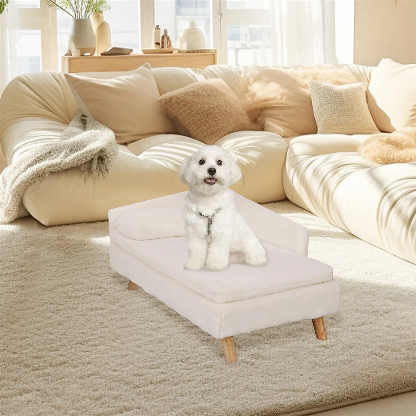 Nordic Elevated Pet Bed – Wooden Leg Sofa for Small Dogs & Cats