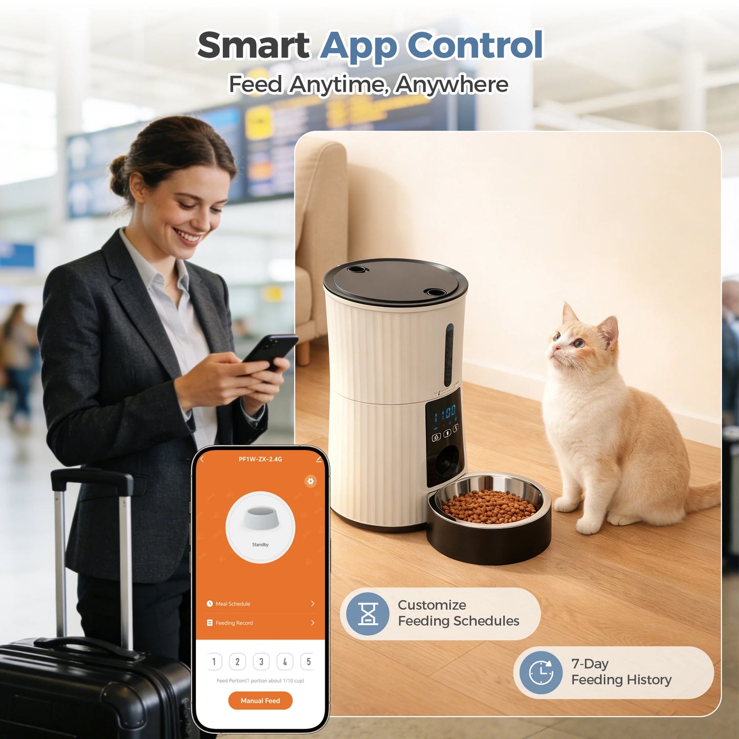 JHK 4L Automatic Cat Feeder – WiFi App Control Smart Pet Food Dispenser with Timer & Dual Power