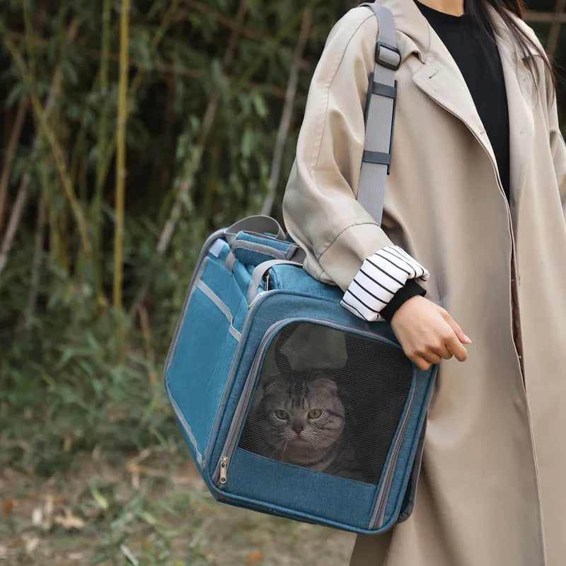 Expandable Pet Travel Carrier Bag with Breathable Transparent Design