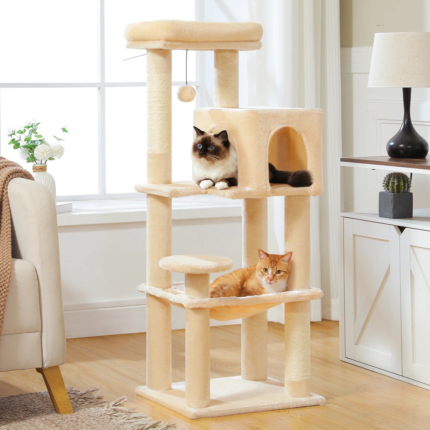 5-Level Cat Tree Tower – Plush Condo, Hammock & Sisal Scratching Posts