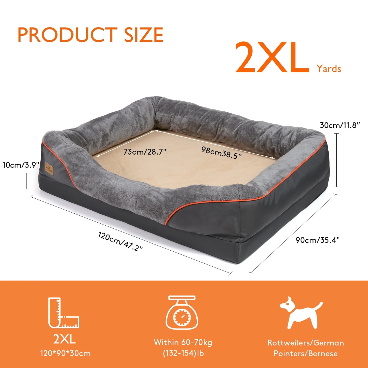 Jumbo Orthopedic Dog Sofa Bed with Memory Foam & Waterproof Cushion