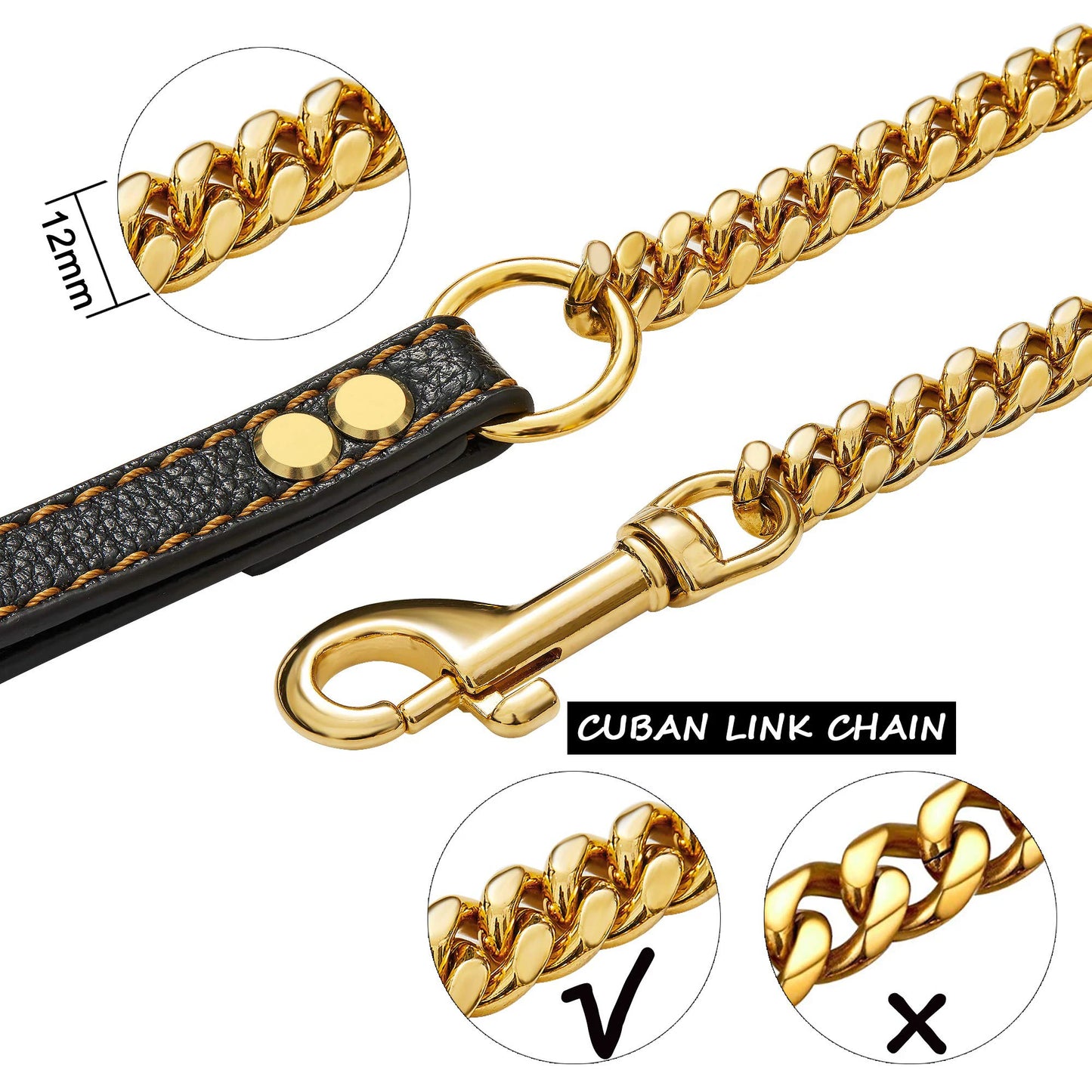 Gold Stainless Steel Cuban Link Dog Chain Collar – Heavy Duty Training & Walking Collar