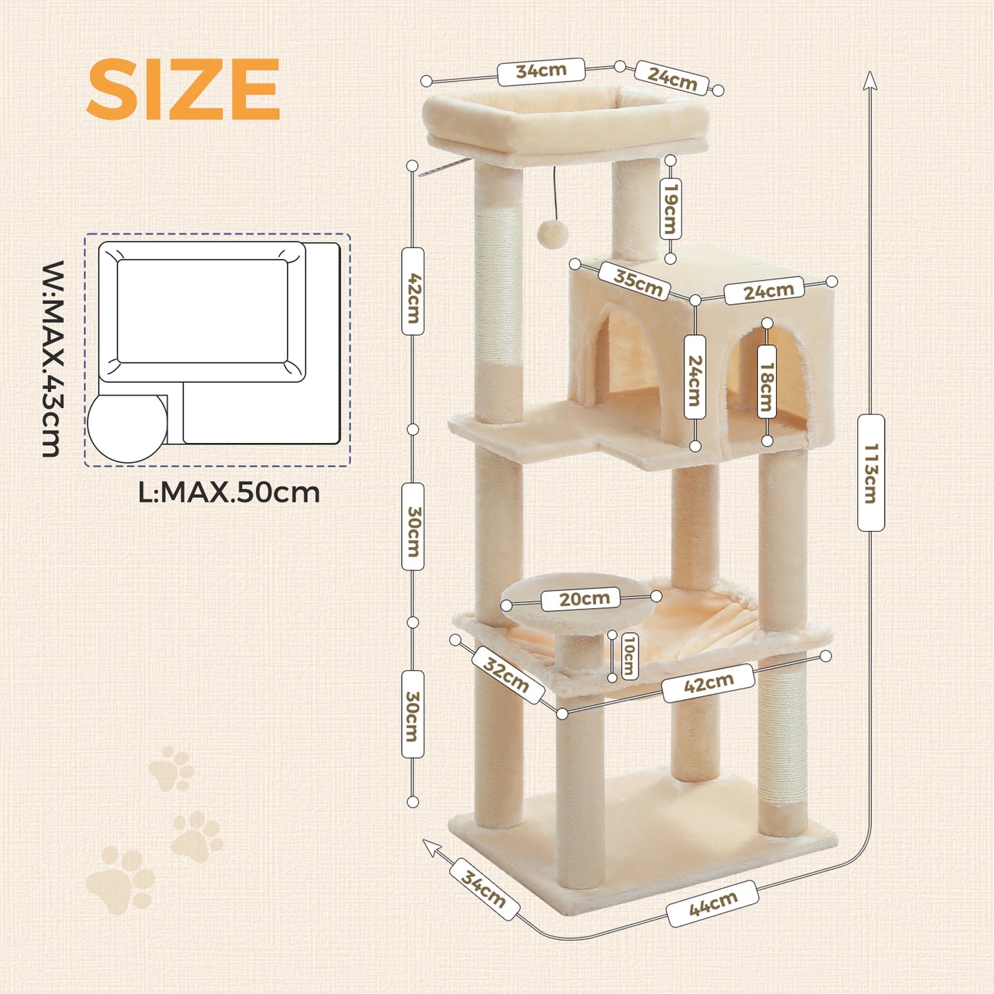 5-Level Cat Tree Tower – Plush Condo, Hammock & Sisal Scratching Posts