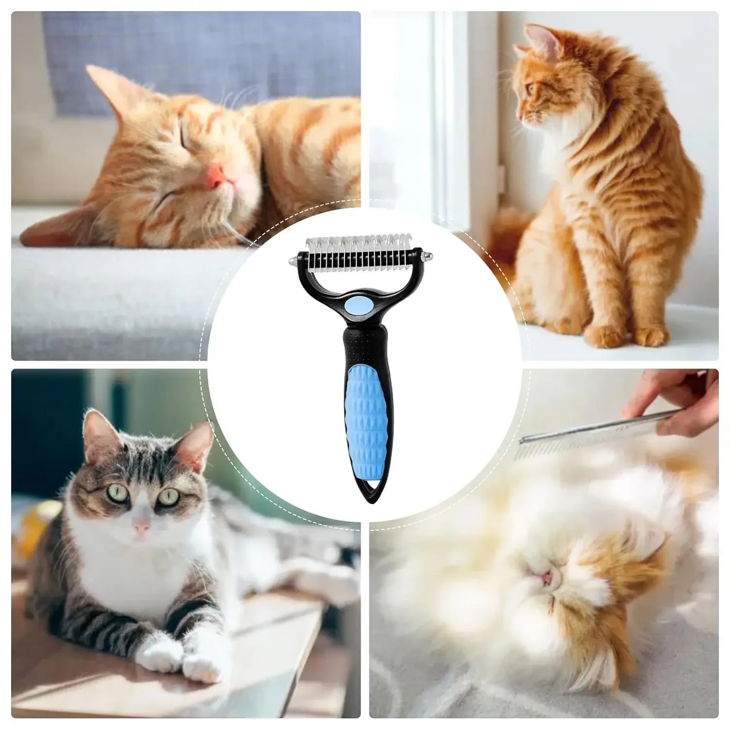Cat Hair Removal Comb – Double-Sided Stainless Steel Grooming Brush for Cats & Dogs