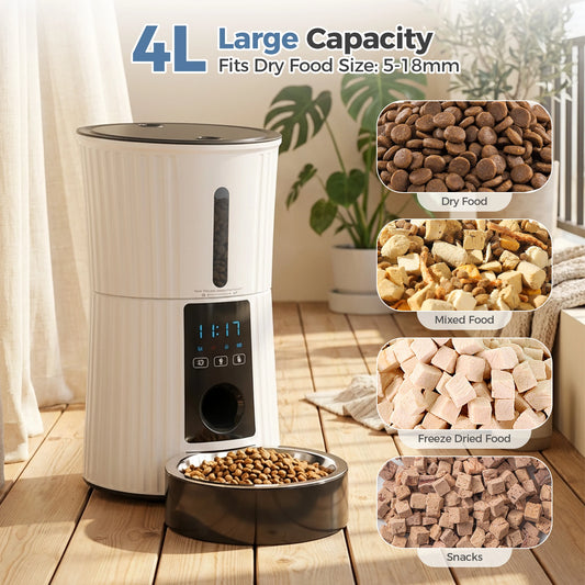 JHK 4L Automatic Cat Feeder – WiFi App Control Smart Pet Food Dispenser with Timer & Dual Power