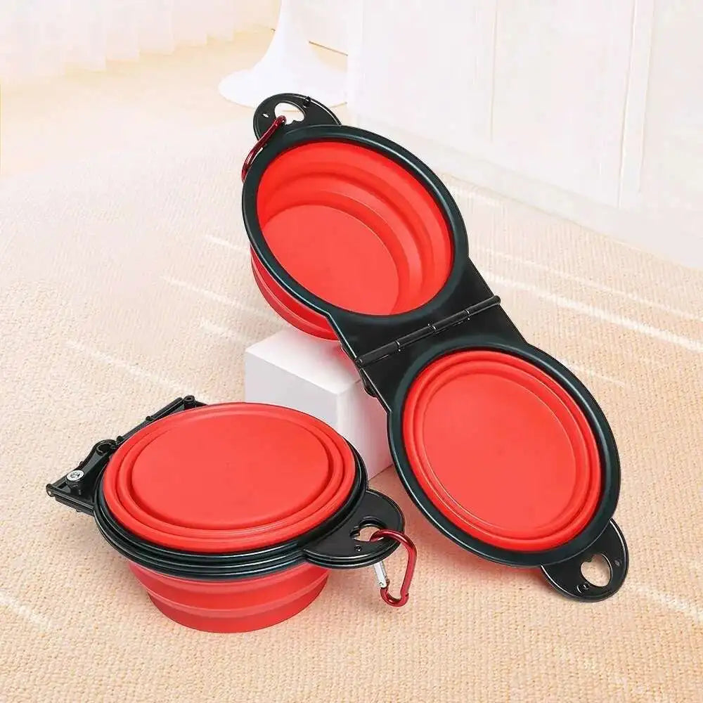 2-in-1 Collapsible Dog Travel Bowl – Double Folding Food & Water Bowl Portable Outdoor Feeder