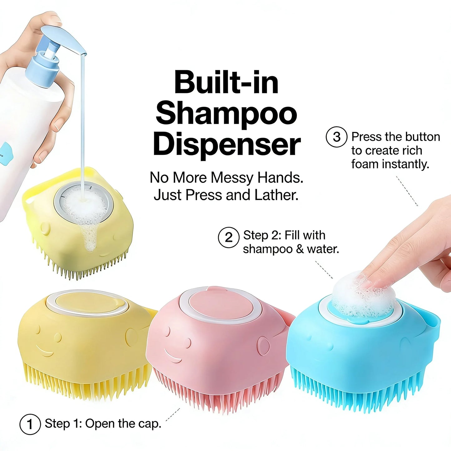 2-in-1 Pet Bath & Massage Brush – Silicone Shampoo Dispenser for Dogs & Cats