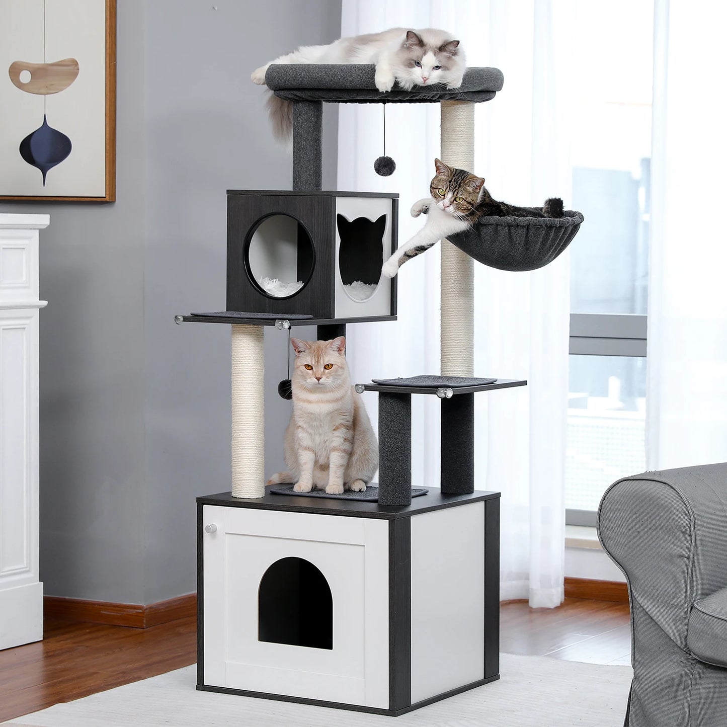 Multi-Level Cat Tree with Condo, Hammock & Scratching Posts