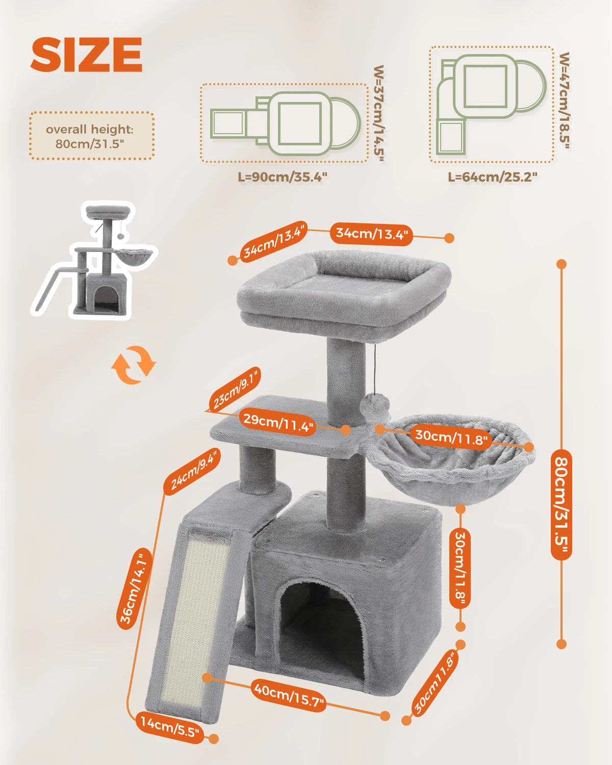 Cat Tree Tower – Cozy Condo, Wide Perch & Sisal Scratching Posts with Plush & Toy