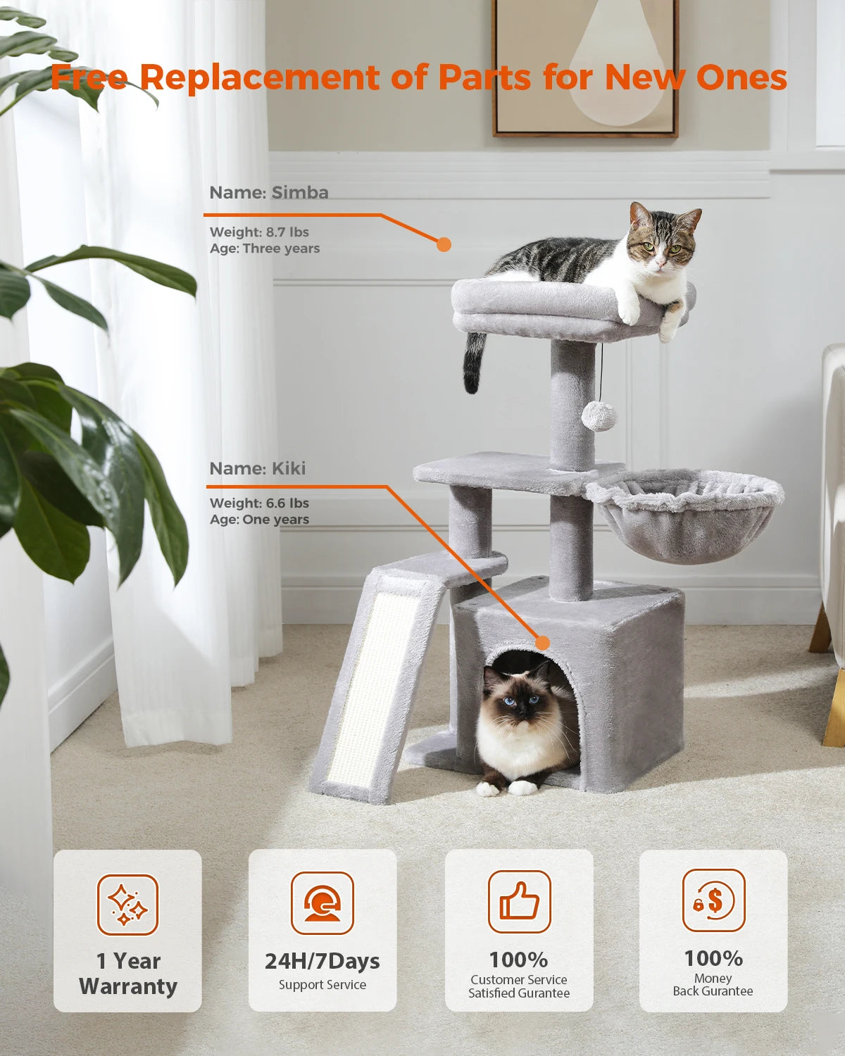 Cat Tree Tower – Cozy Condo, Wide Perch & Sisal Scratching Posts with Plush & Toy