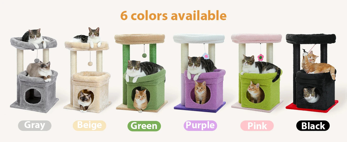 Cat Tree Tower – Cozy Condo, Wide Perch & Sisal Posts with Plush & Pom-Pom Toy