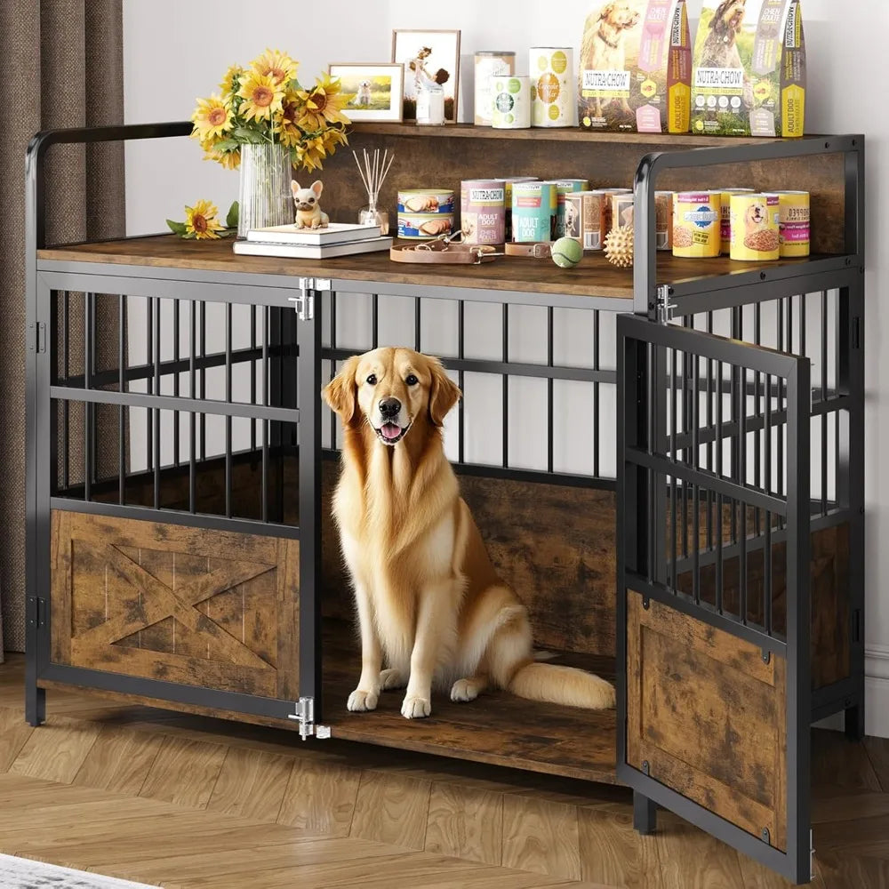 “XL Heavy-Duty Dog Crate Furniture with Storage Shelf”