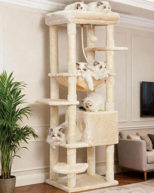 Heybly 60” Heavy-Duty Cat Tree – XXL Multi-Level Tower with Plush Condo for Large Cats