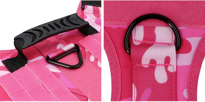 “Pink Camo Tactical Dog Harness – Adjustable Vest for Medium & Large Dogs”