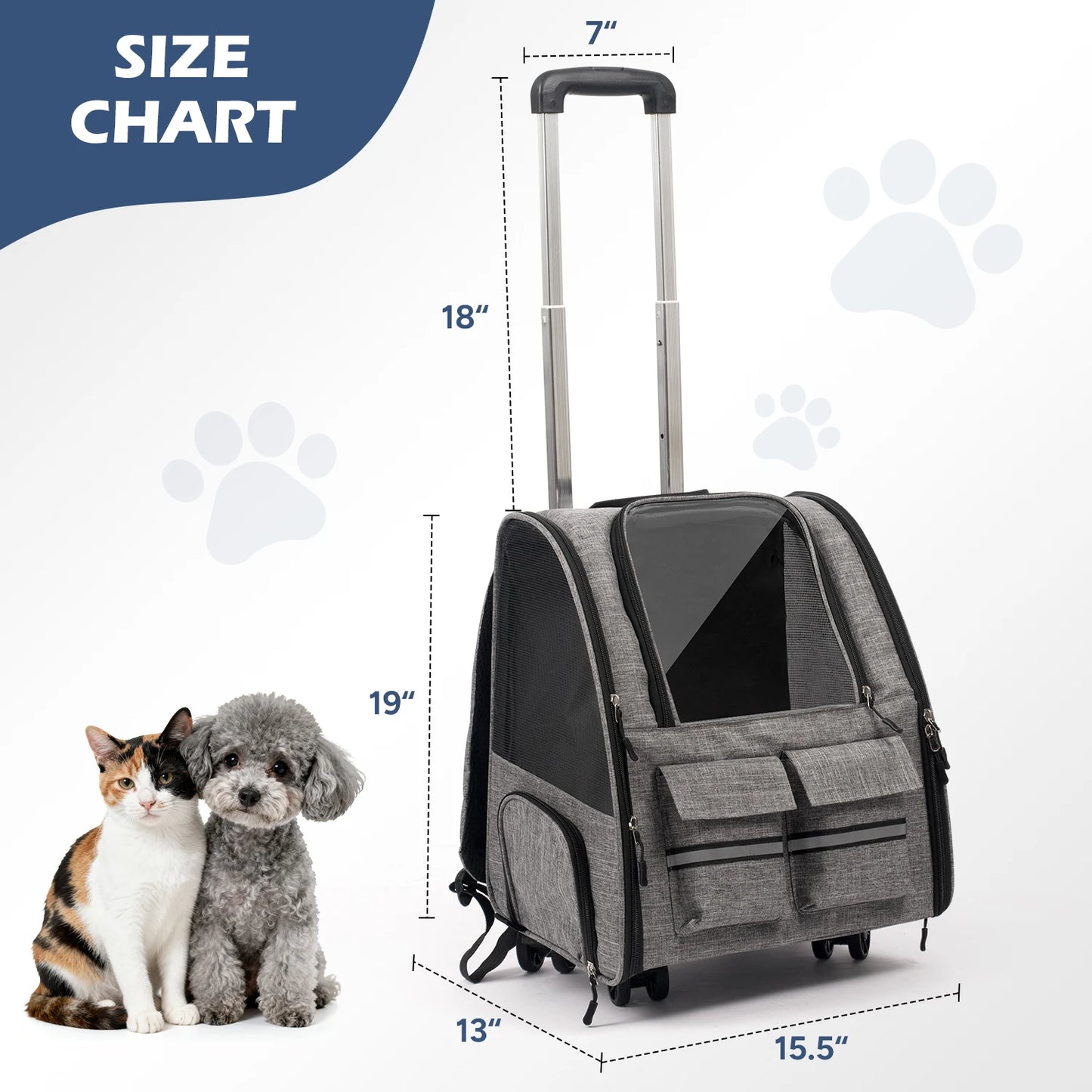 Rolling Pet Carrier Backpack – Foldable Travel Carrier with Removable Wheels