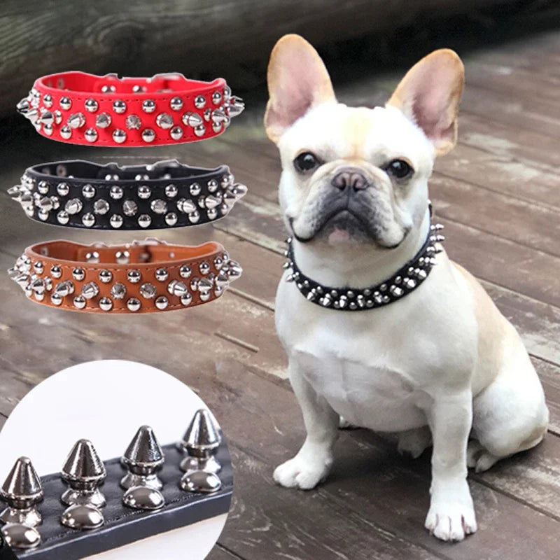 PU Leather Dog Collar Adjustable Spiked Rivet Punk Pet Collar Small Dog Cat