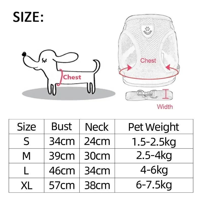 Adjustable Mesh Pet Harness & Leash – Breathable Walking Vest for Small & Medium Pets