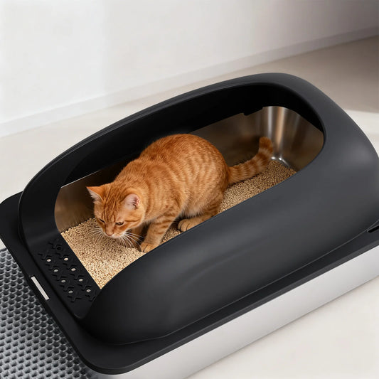JHK 24” Stainless Steel Cat Litter Box with Lid – Large, Leakproof