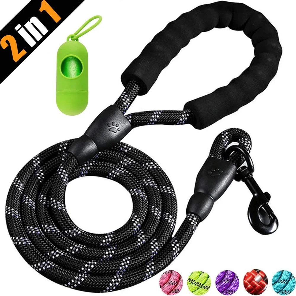 5FT Reflective Dog Leash – Strong Nylon Rope with Soft Grip