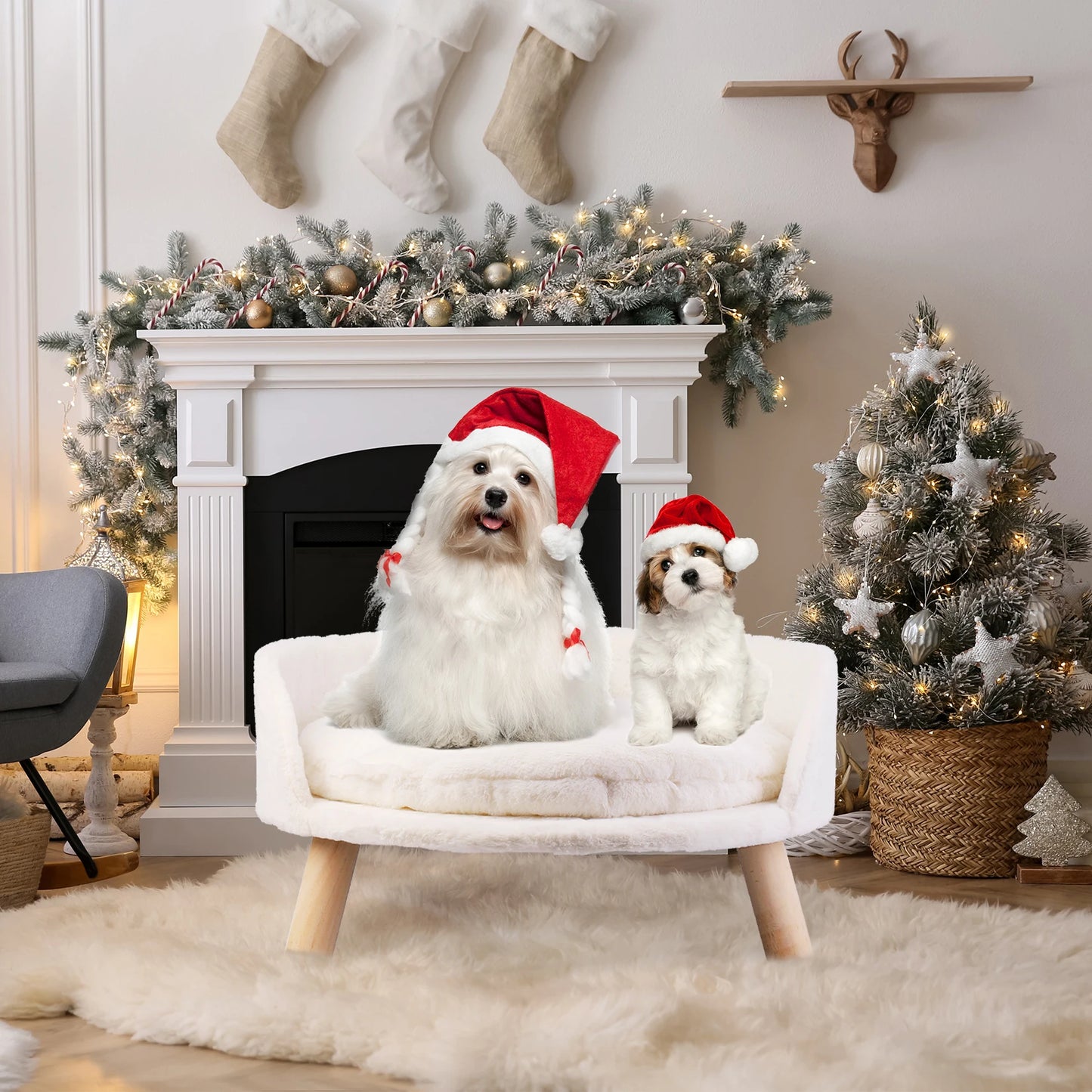 Sofá cama de lujo de peluche para gatos con cojín lavable y patas de madera