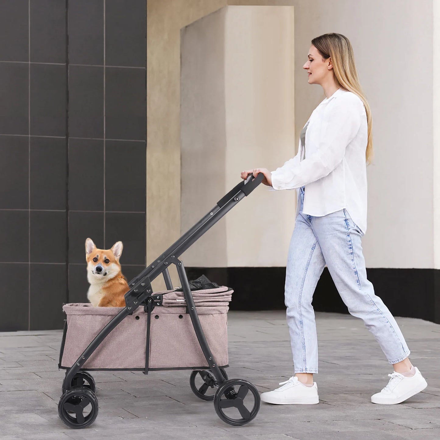 Foldable Pet Stroller – 4-Wheel Travel Buggy with Storage Bag for Dogs & Cats