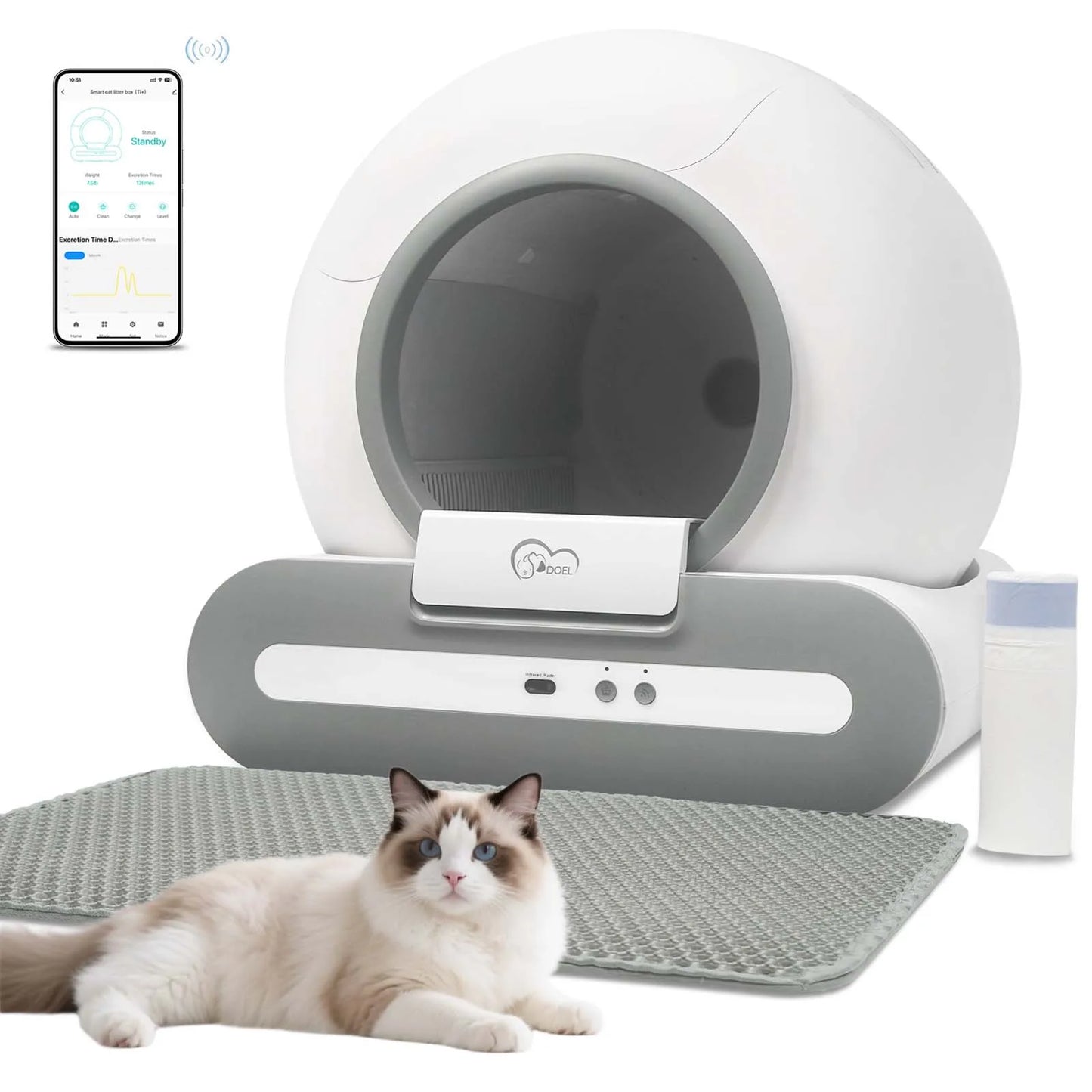 Smart Self-Cleaning Cat Litter Box with App Control & 65L Capacity