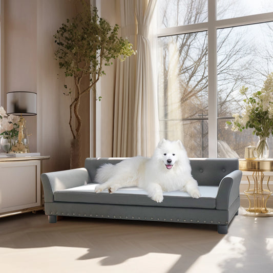 Elevated Dog Sofa Bed with Removable Cushion & Leather Cover
