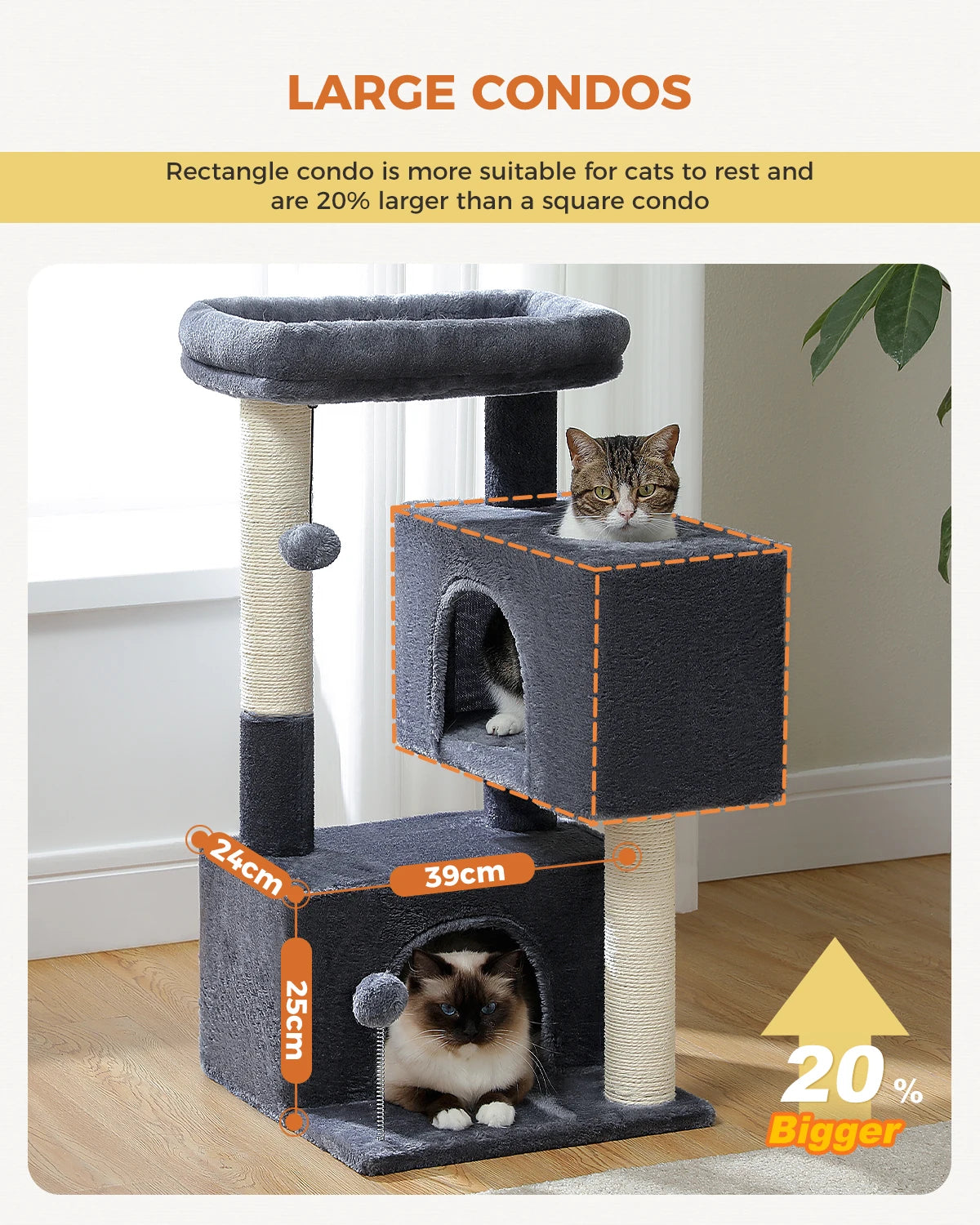 Cat Tree Tower – Cozy Condo, Wide Perch & Sisal Scratching Posts with Plush & Toy