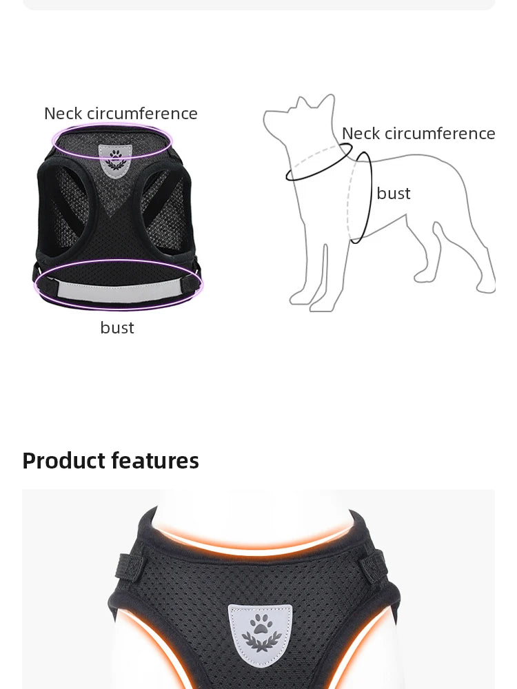 Reflective Dog Harness & Leash Set – Breathable Adjustable Vest for Easy Control