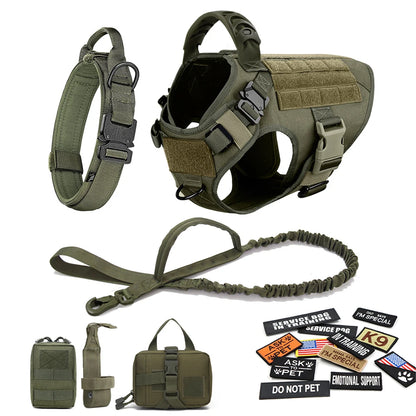 Tactical Dog Harness Set – Military Vest, Collar, Leash & Pouches