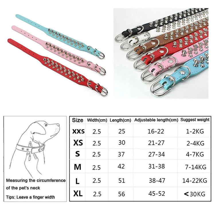 PU Leather Dog Collar Adjustable Spiked Rivet Punk Pet Collar Small Dog Cat