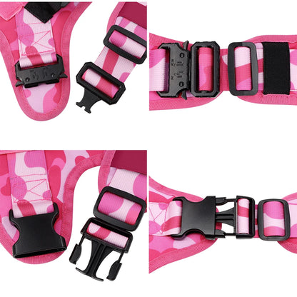 “Pink Camo Tactical Dog Harness – Adjustable Vest for Medium & Large Dogs”