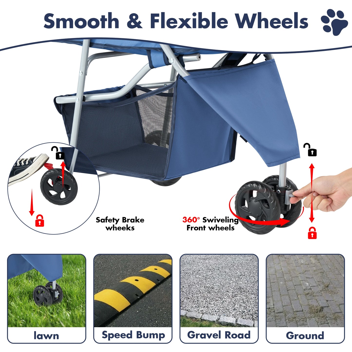 Foldable Pet Stroller – 3-Wheel Travel Buggy for Small Dogs & Cats