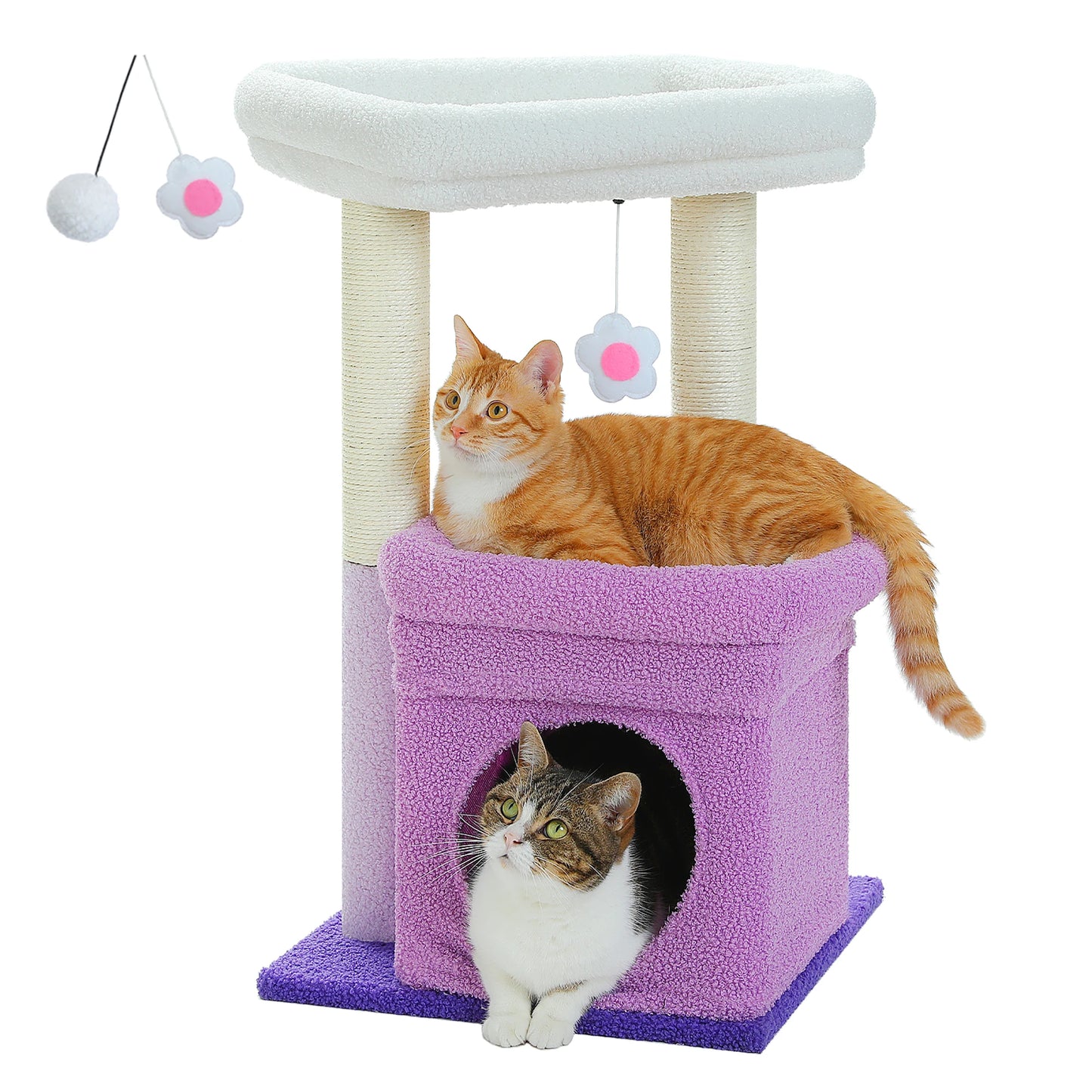 Cat Tree Tower – Cozy Condo, Wide Perch & Sisal Posts with Plush & Pom-Pom Toy
