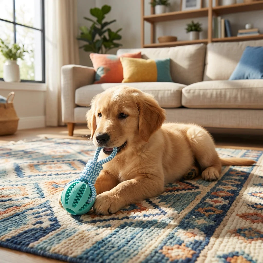 Cotton Rope & Rubber Dog Chew Ball – Treat Dispenser Toy for Boredom & Teething