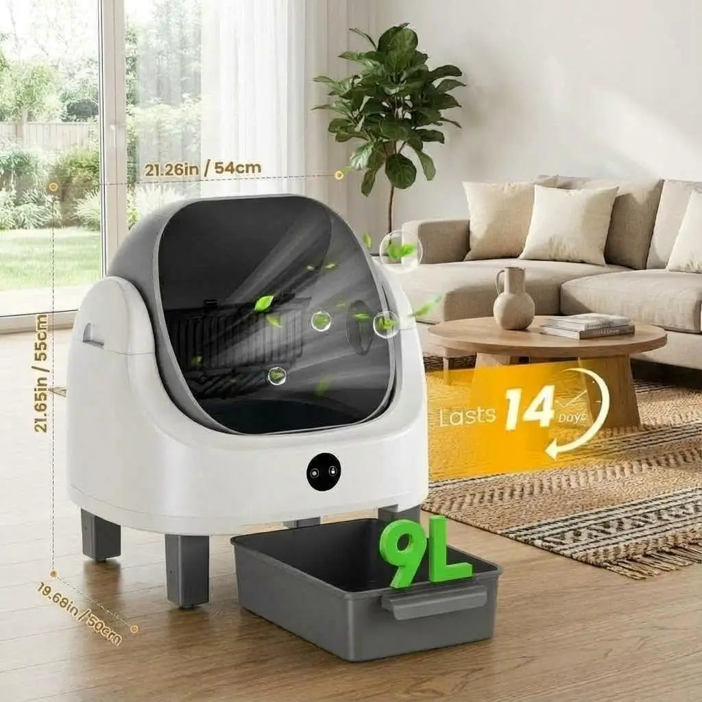 Automatic Self-Cleaning Cat Litter Box – Open-Top with App Control, 9L Capacity & Safety Sensors