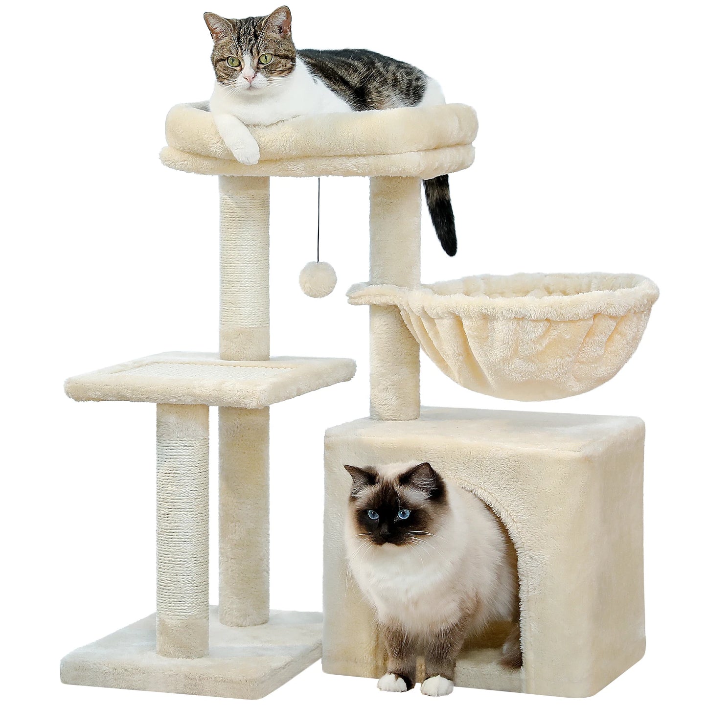 Cat Tree Tower – Cozy Condo, Wide Perch & Sisal Scratching Posts with Plush & Toy