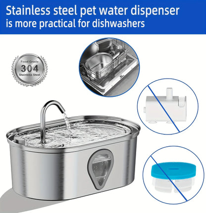 3.5L Stainless Steel Automatic Cat Water Fountain with Clear Window